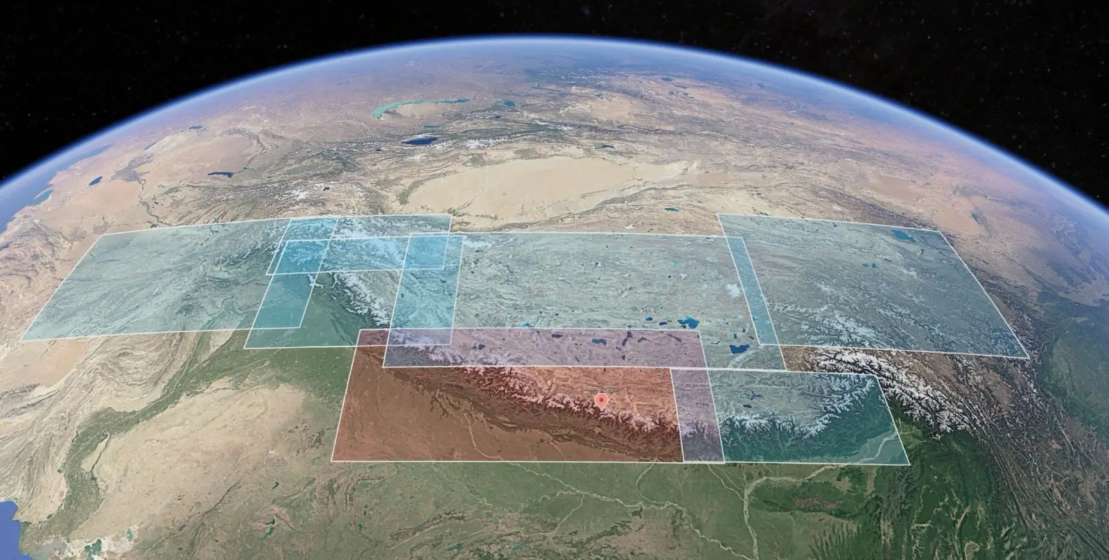 Satellite survey boxes view of Hindu Kush Himalayan region